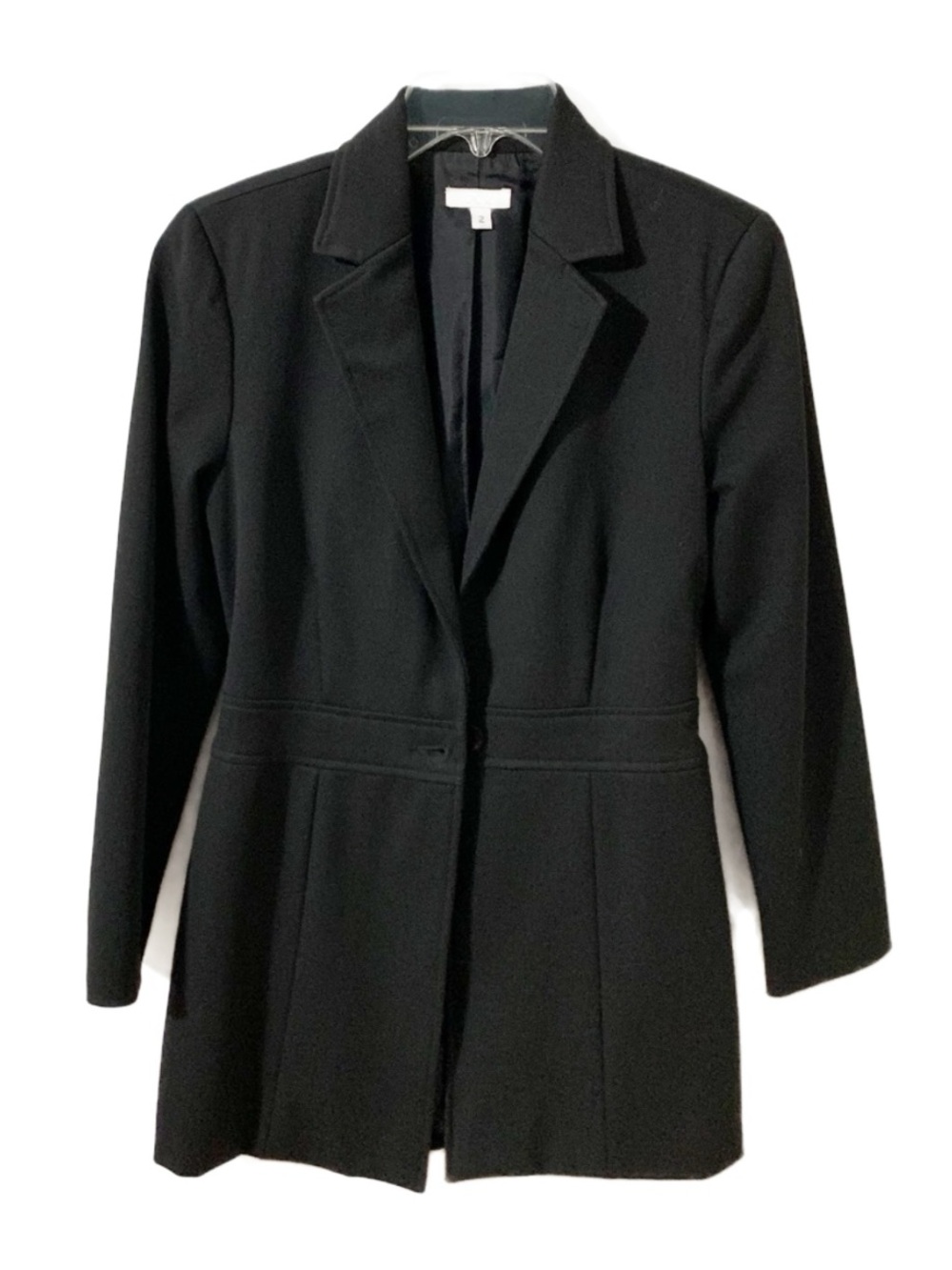 1990s/Y2K Vintage Caché Black One Button Longline Blazer Lined Notched Lapel S 2